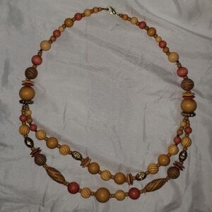 5 for $25 | Warm Tone Multicolored Wooden Beaded Necklace